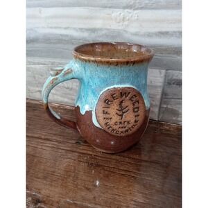 Blue Green Black & Brown Hand-Thrown Stoneware Mug Clay Coffee Cup with Thumb.